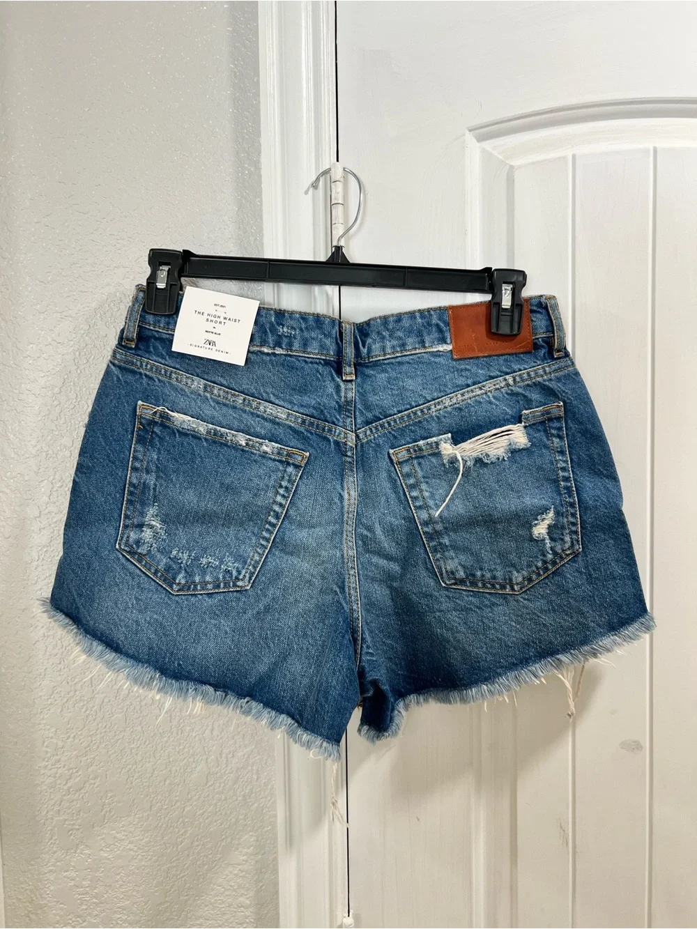 Zara Blue Ripped Denim Shorts